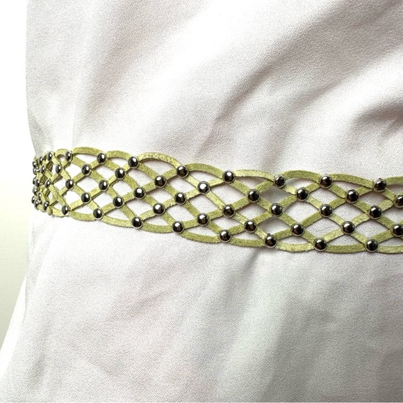 2/$20 Y2K 90’s Pastel Pistachio Green Woven Boho Beachy Studded Suede Tie Belt - Picture 4 of 7